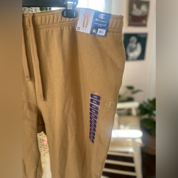 Champion Size XXL Fleece Lined Drawstring Sweatpants Joggers Camel Tan Pockets - Picture 3 of 11